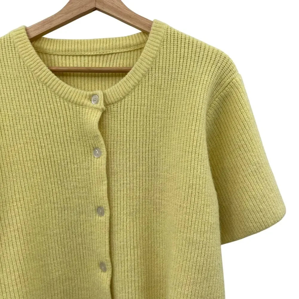 Butter yellow knit short sleeve cardigan sweater